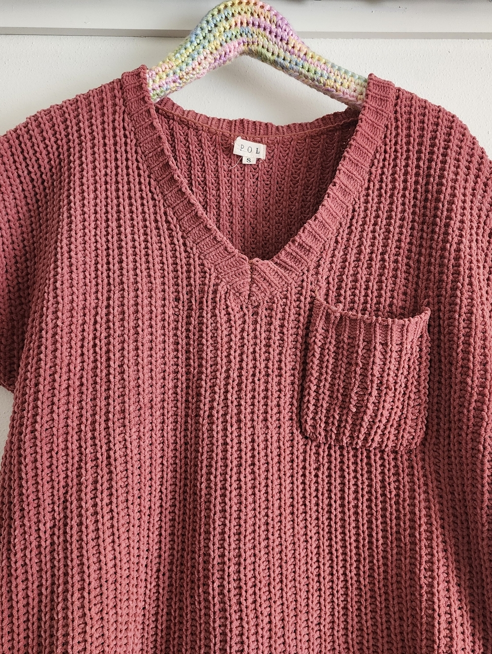 POL JST349 Rust Red Brick Chenille V-Neck Sweater S - Picture 3 of 10